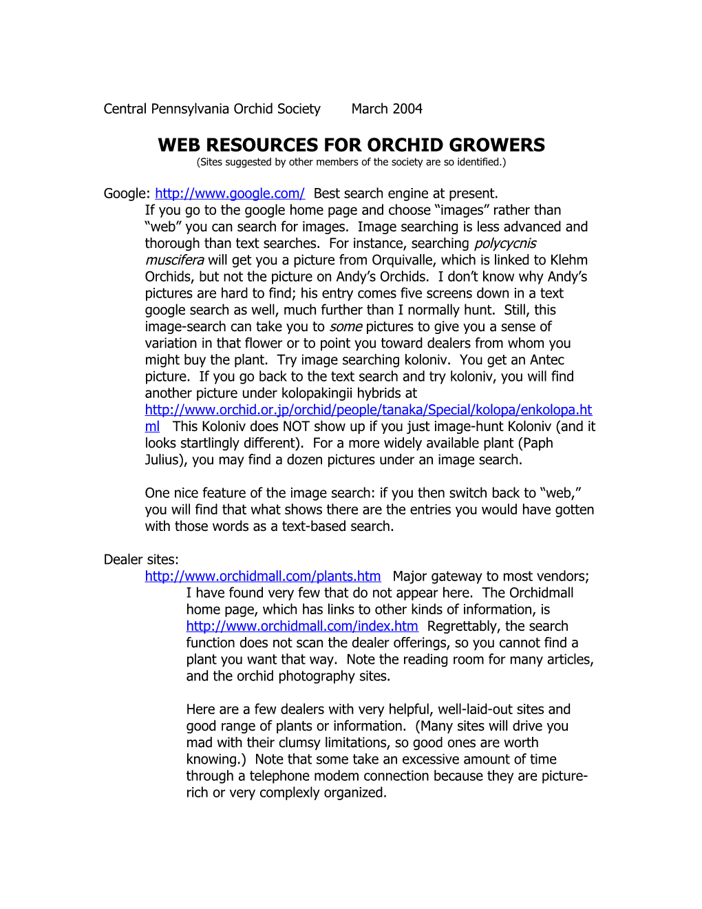Web Resources for Orchid Growers