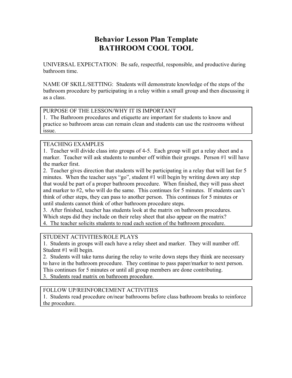 Behavior Lesson Plan Template