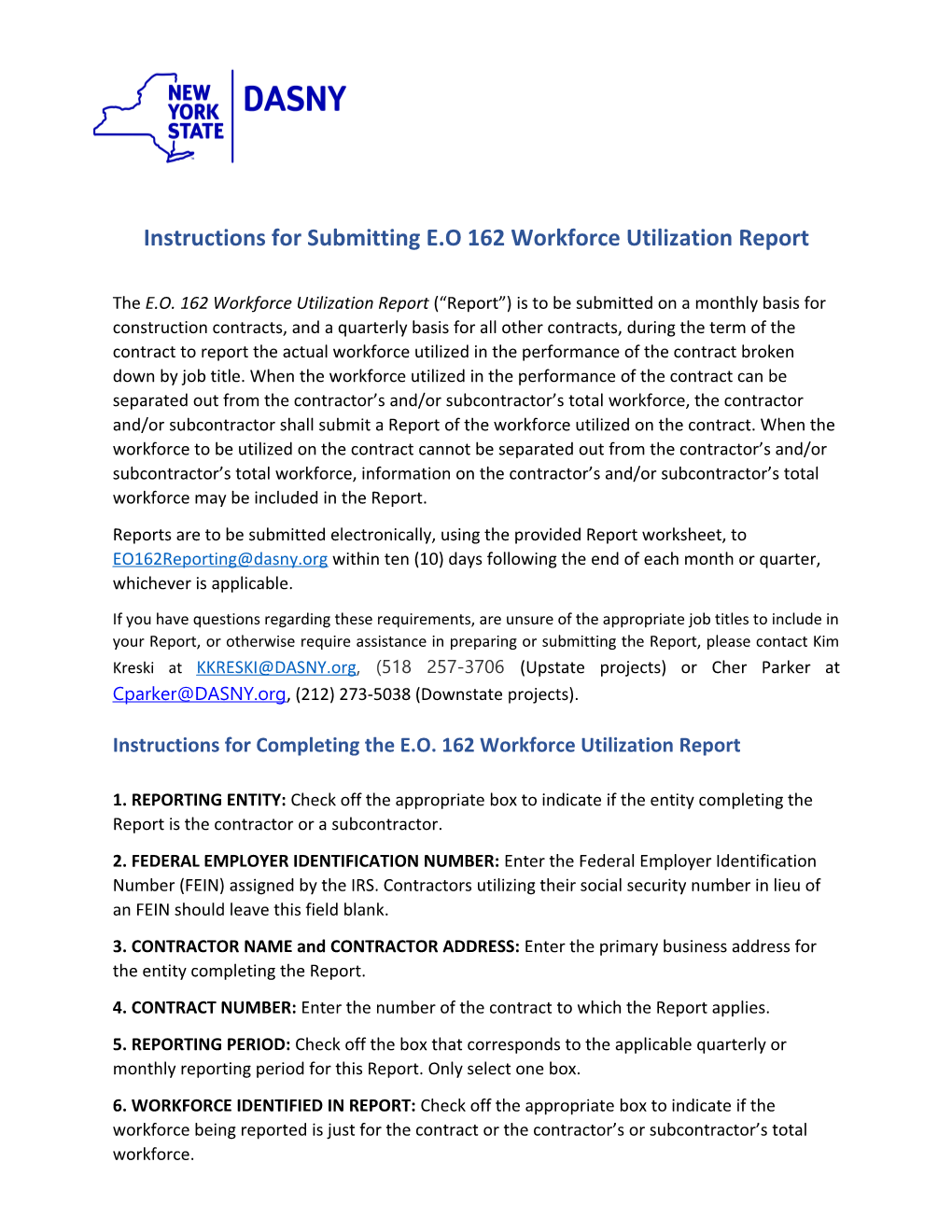 Instructions for Submitting E.O 162 Workforce Utilization Report