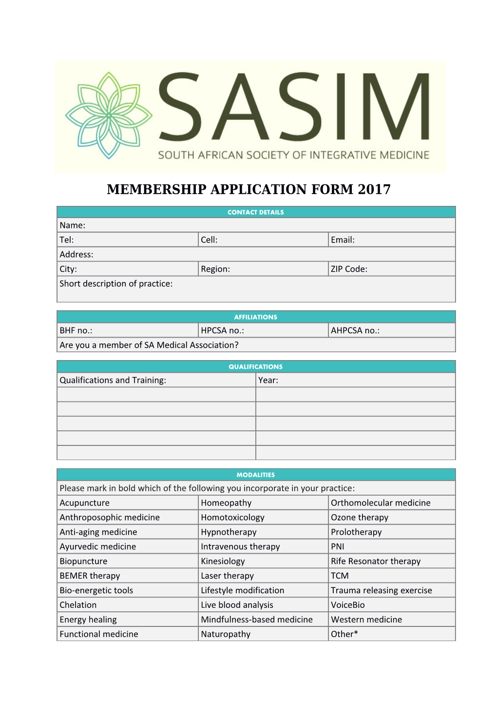 Membership Application Form 2017