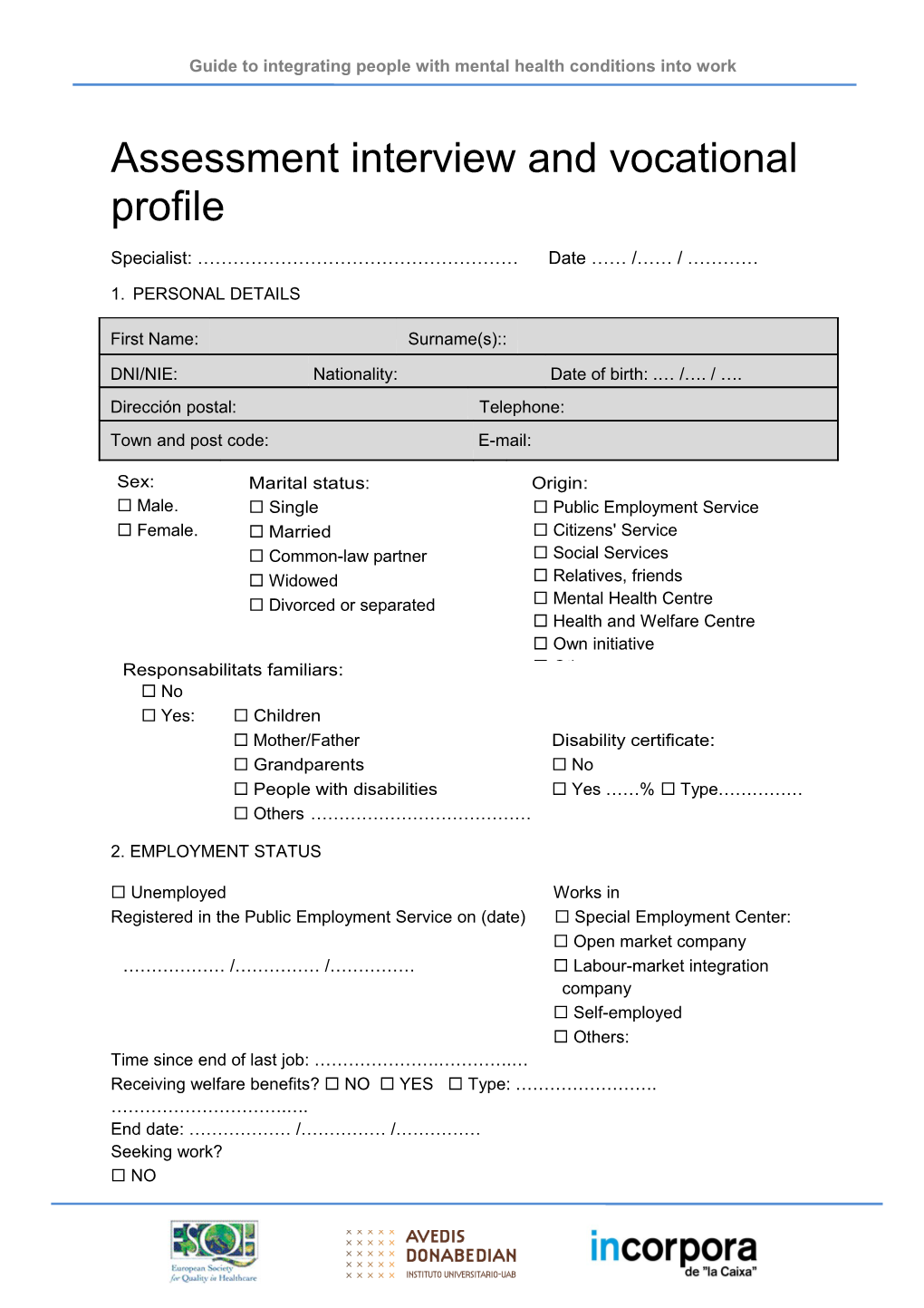 Assessment Interview and Vocational Profile