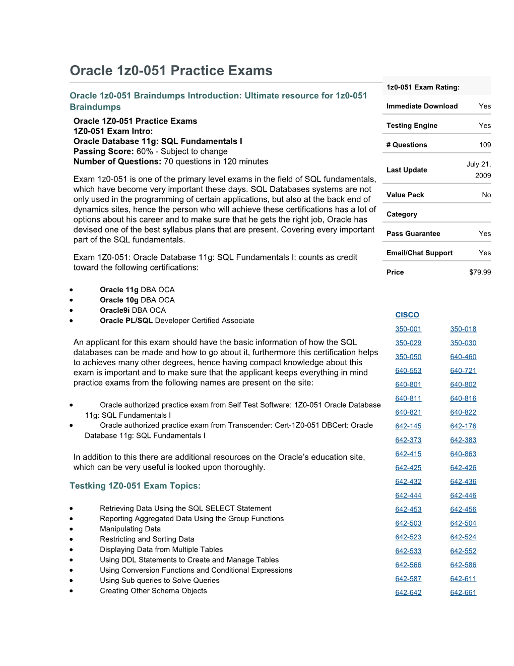 Oracle 1Z0-051 Practice Exams