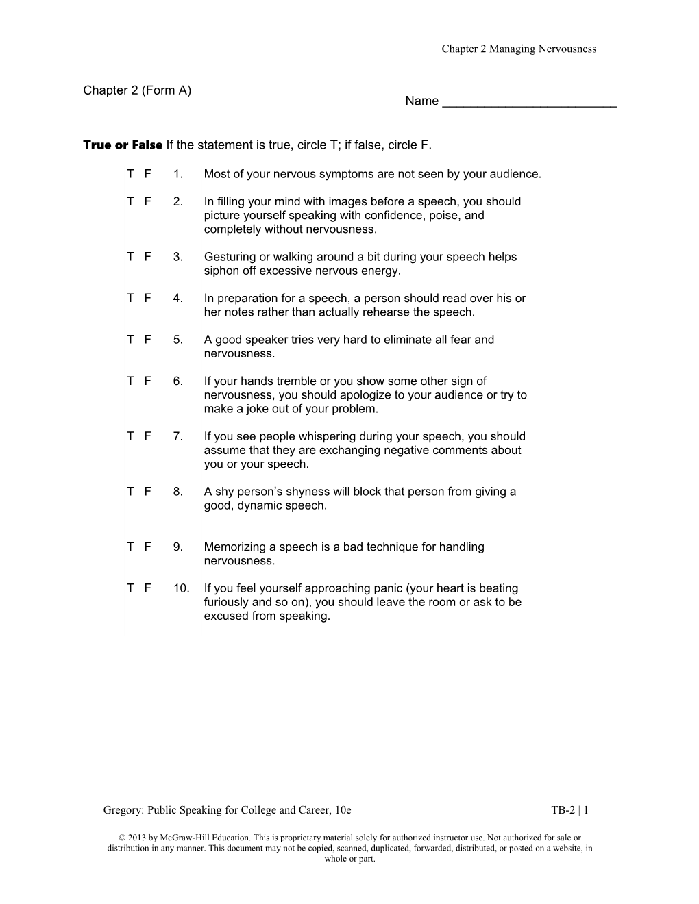 Gregory: Public Speaking for College and Career, 10E TB-2 1