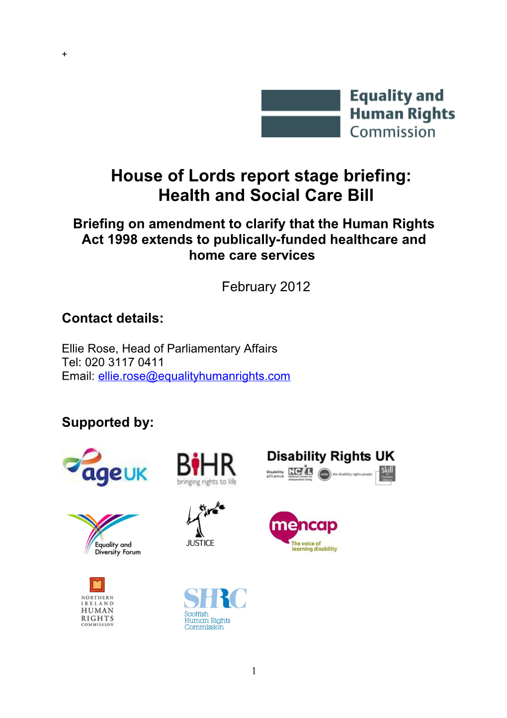 House of Lords Report Stage Briefing: Health and Social Care Bill