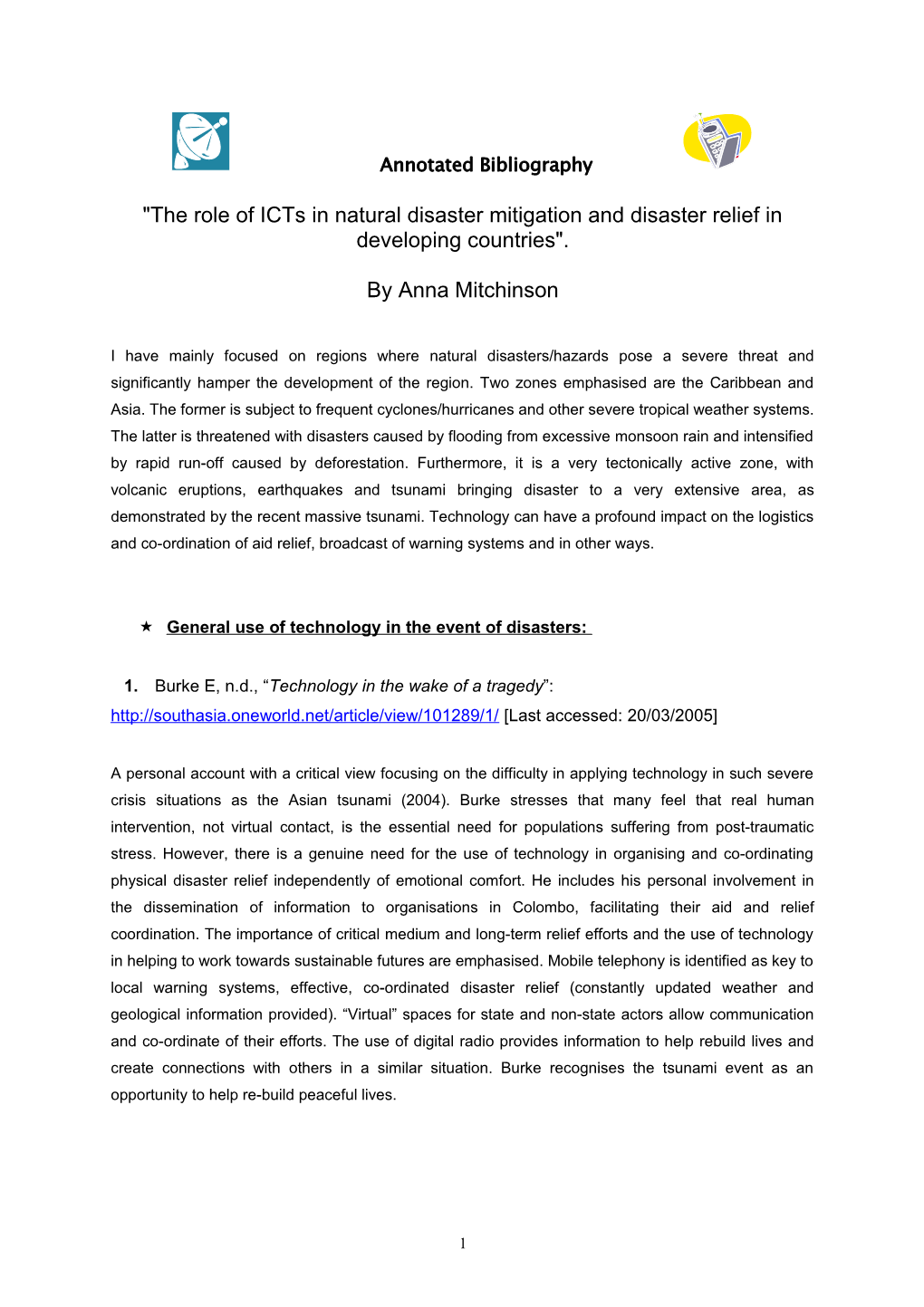 The Role of Icts in Natural Disaster Mitigation and Disaster Relief in Developing Countries