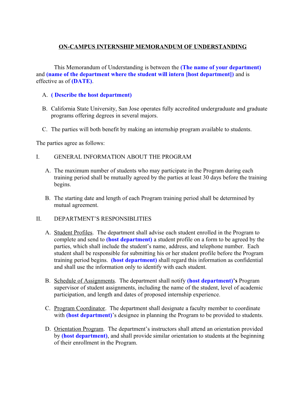 Clinical Internship Agreement