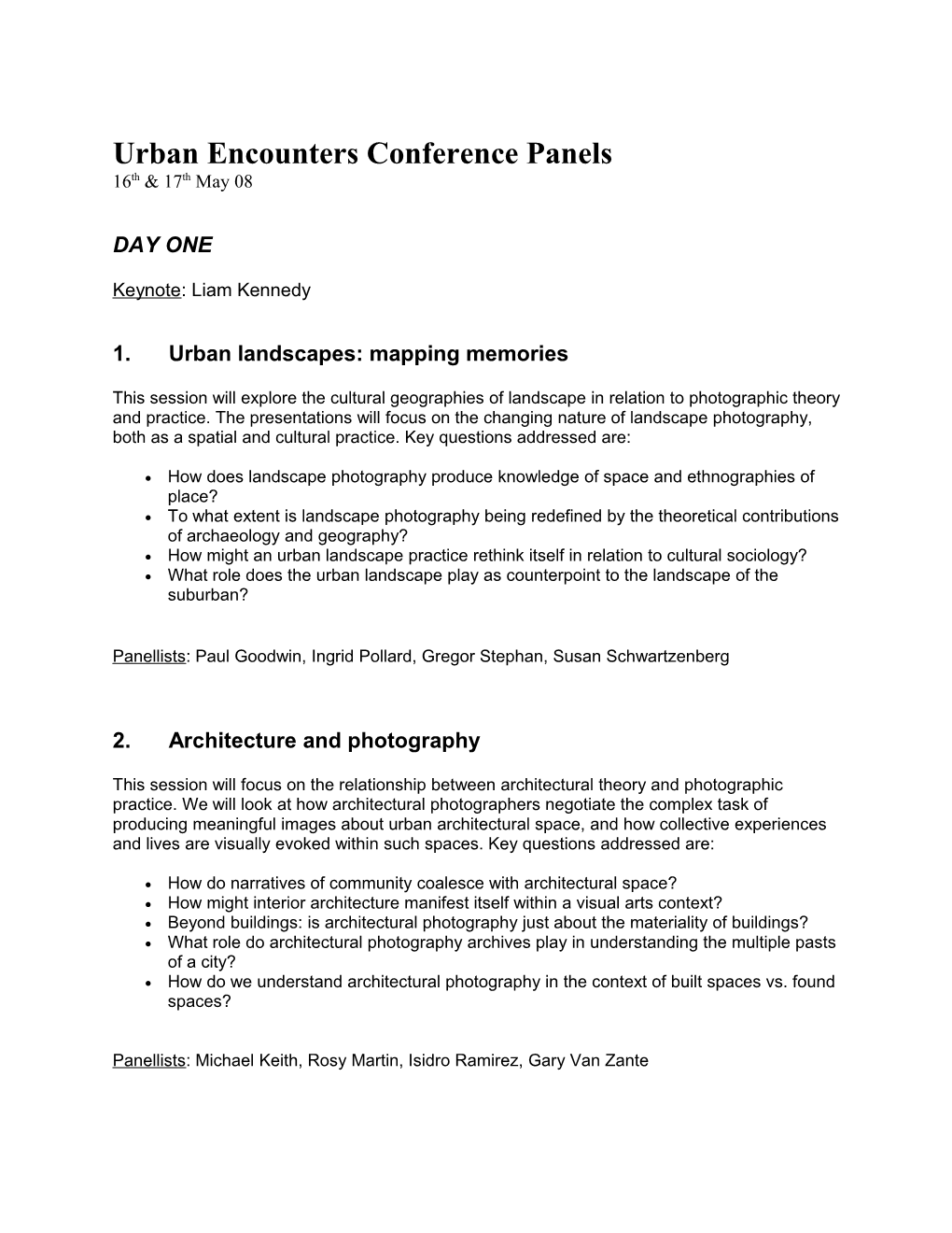 Urban Encounters Conference Panels