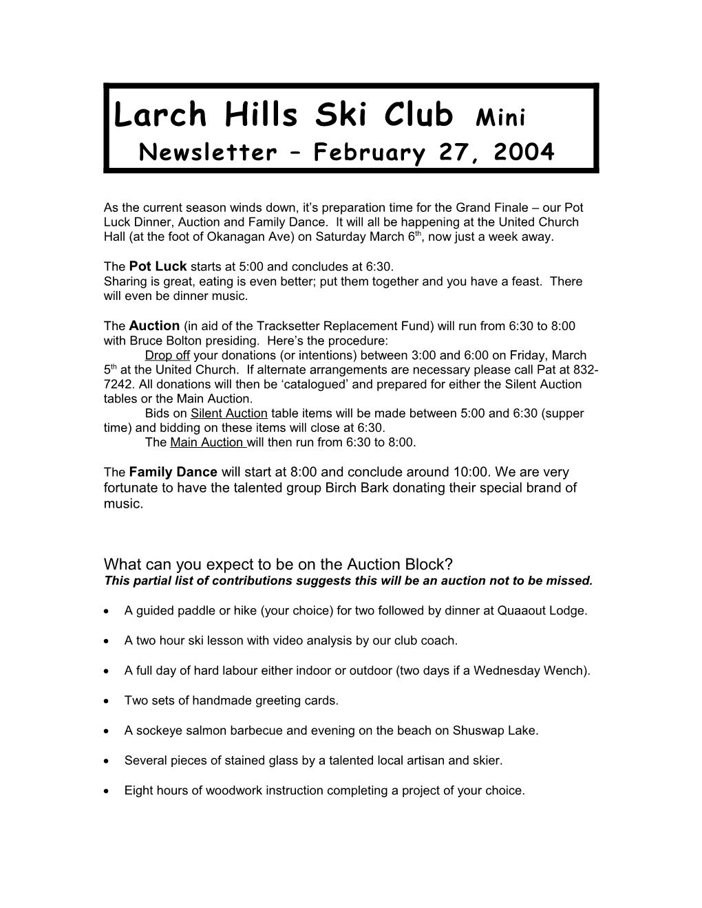 Larch Hills Ski Club