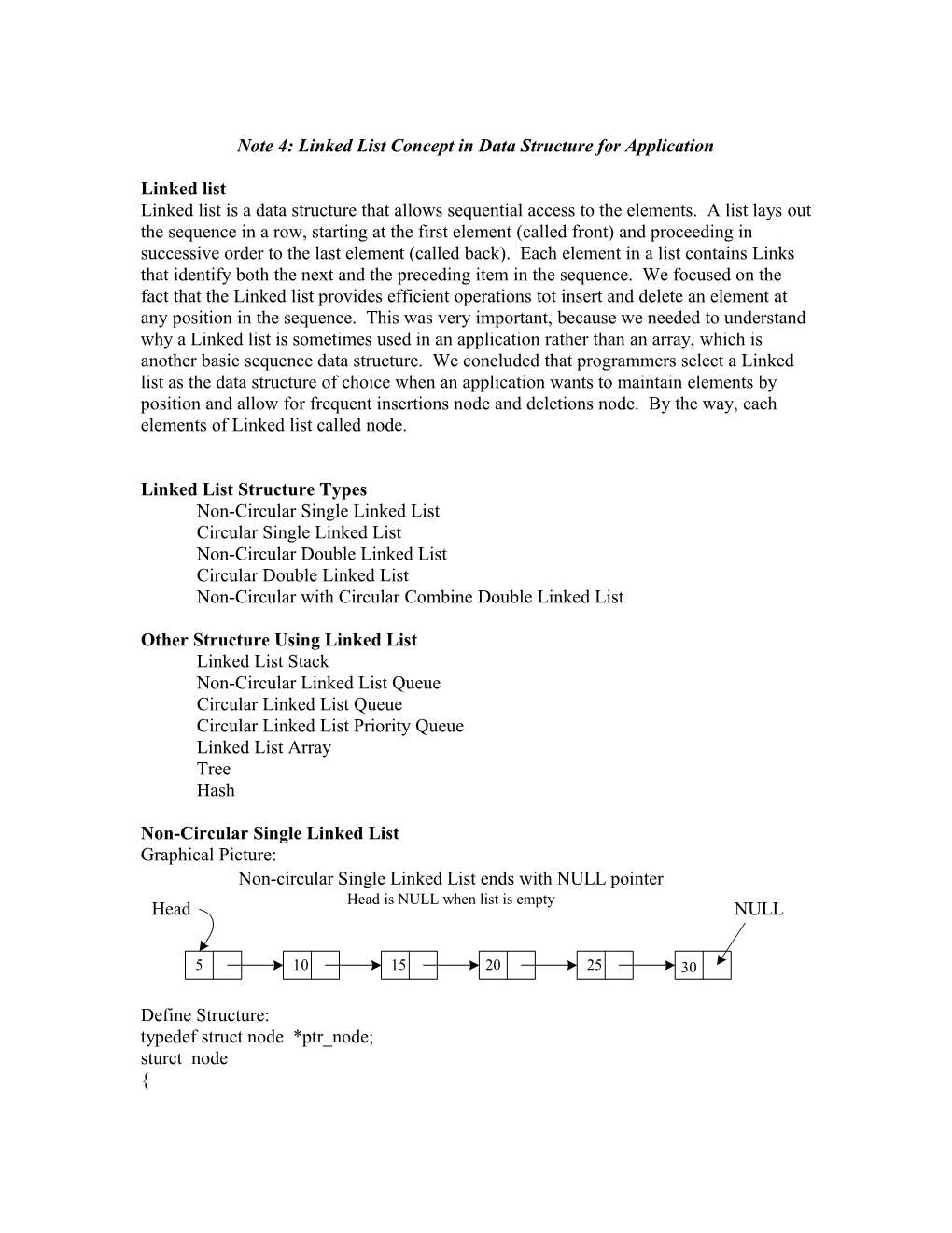 Note 4: Link List Concept in Data Structure for Application