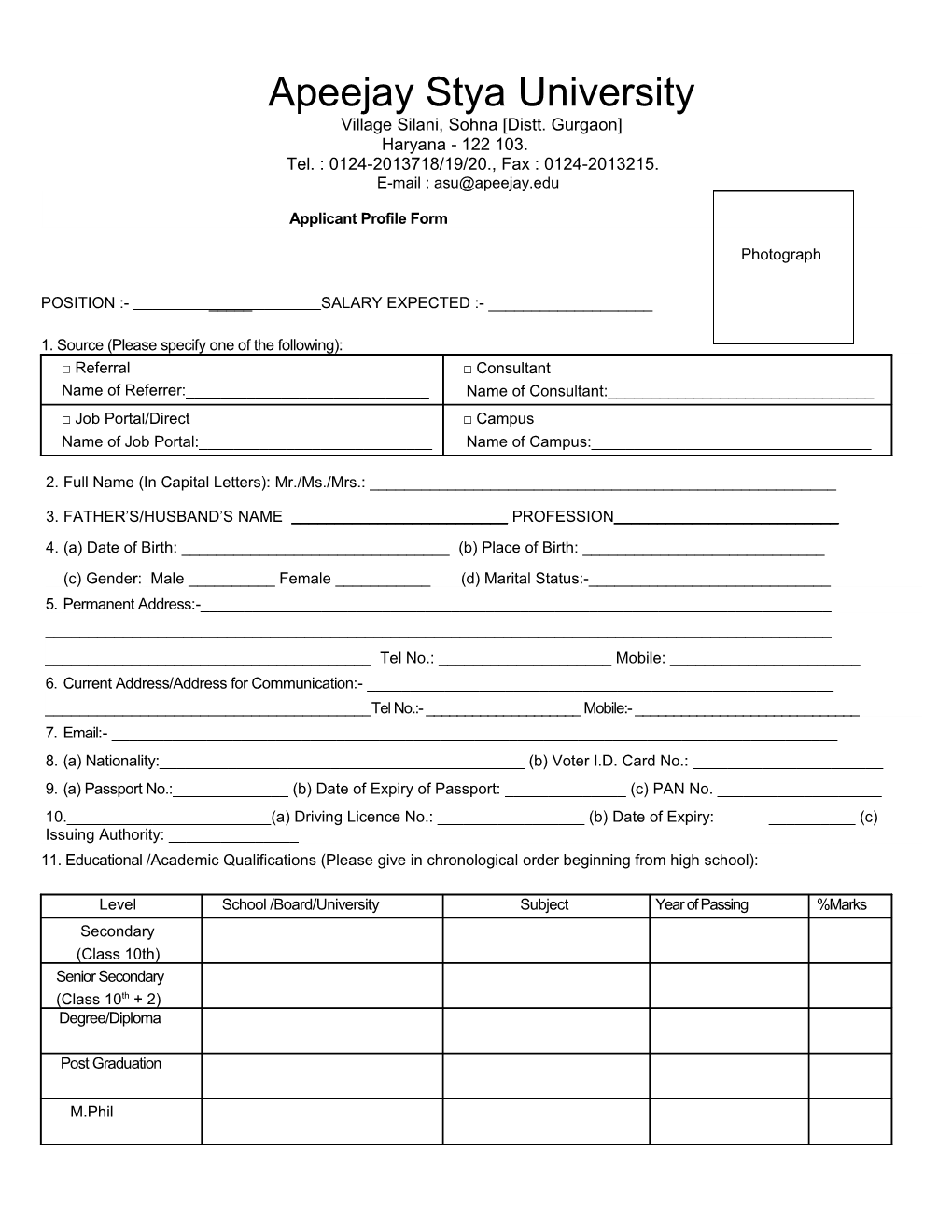 Applicant Profile Form
