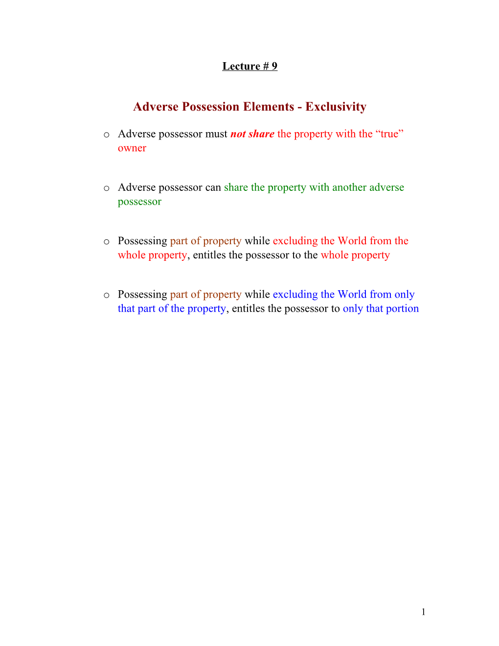 Adverse Possession Elements - Exclusivity