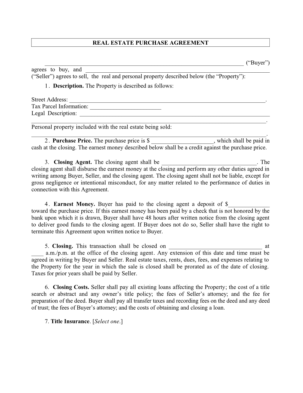 Real Estate Purchase Agreement