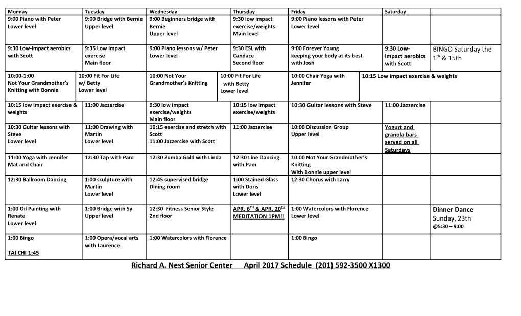 Richard A. Nest Senior Center April 2017 Schedule (201) 592-3500 X1300