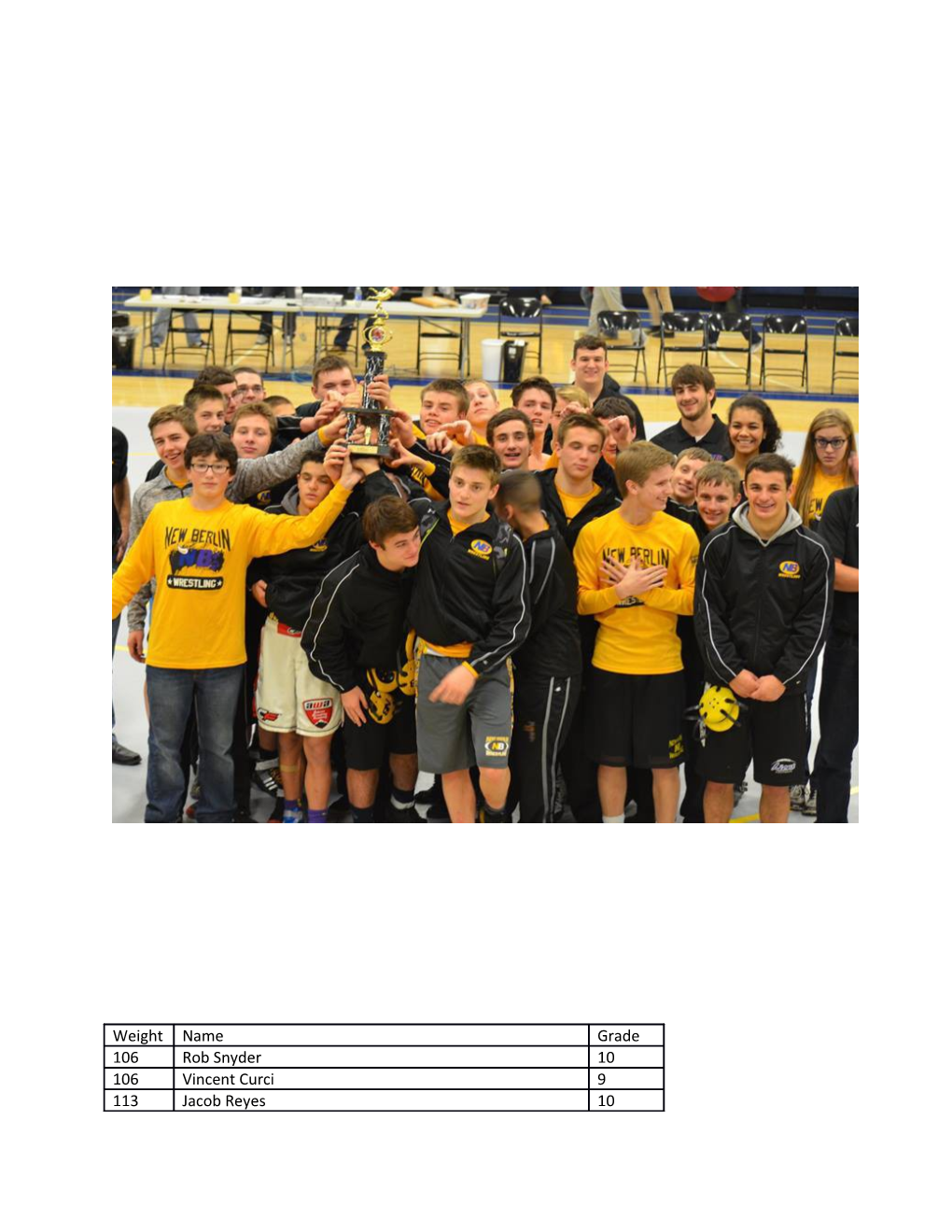 2015-2016 New Berlin Wrestling Team Roster