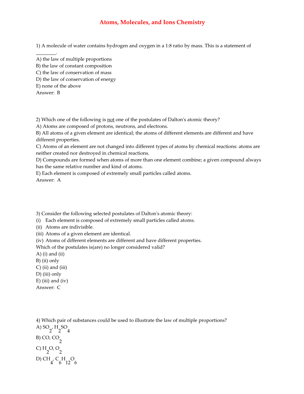 Atoms, Molecules, and Ions Chemistry