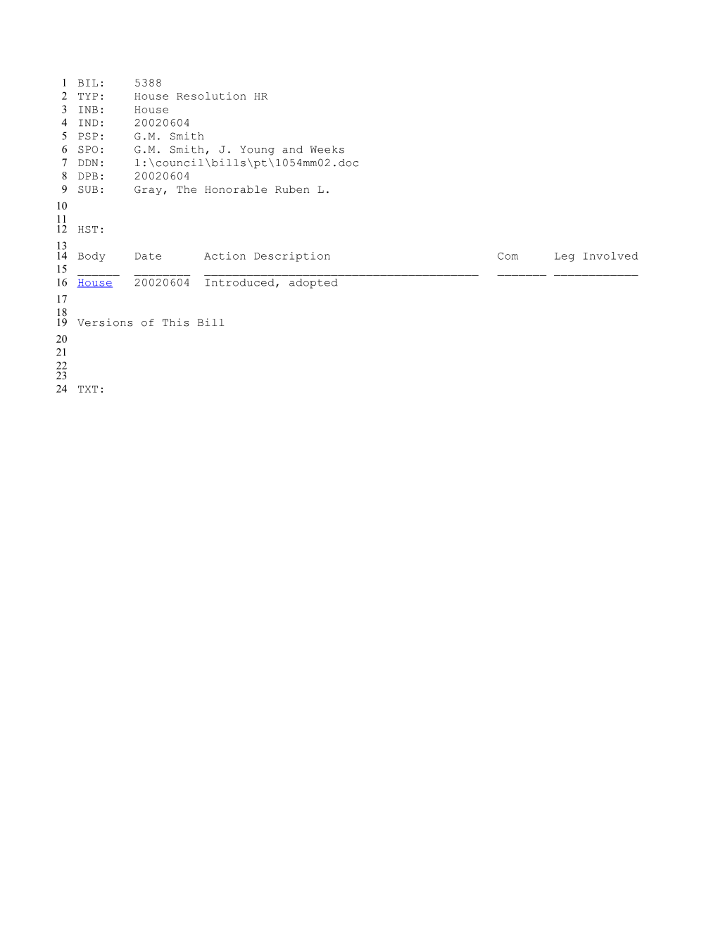 2001-2002 Bill 5388: Gray, the Honorable Ruben L. - South Carolina Legislature Online