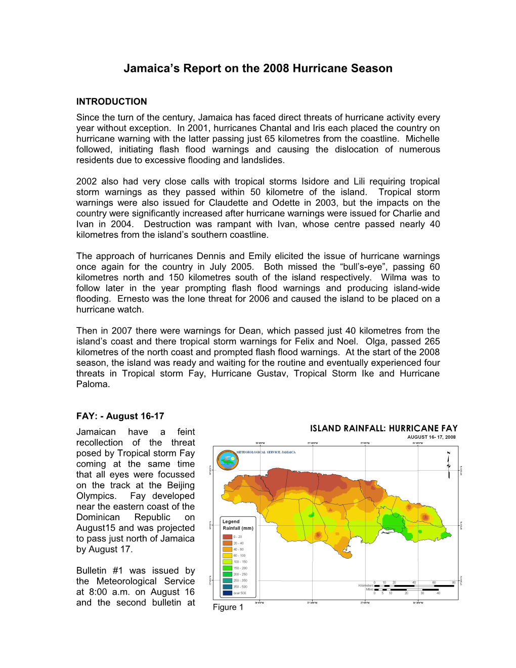 Jamaica S Report on the 2008 Hurricane Season