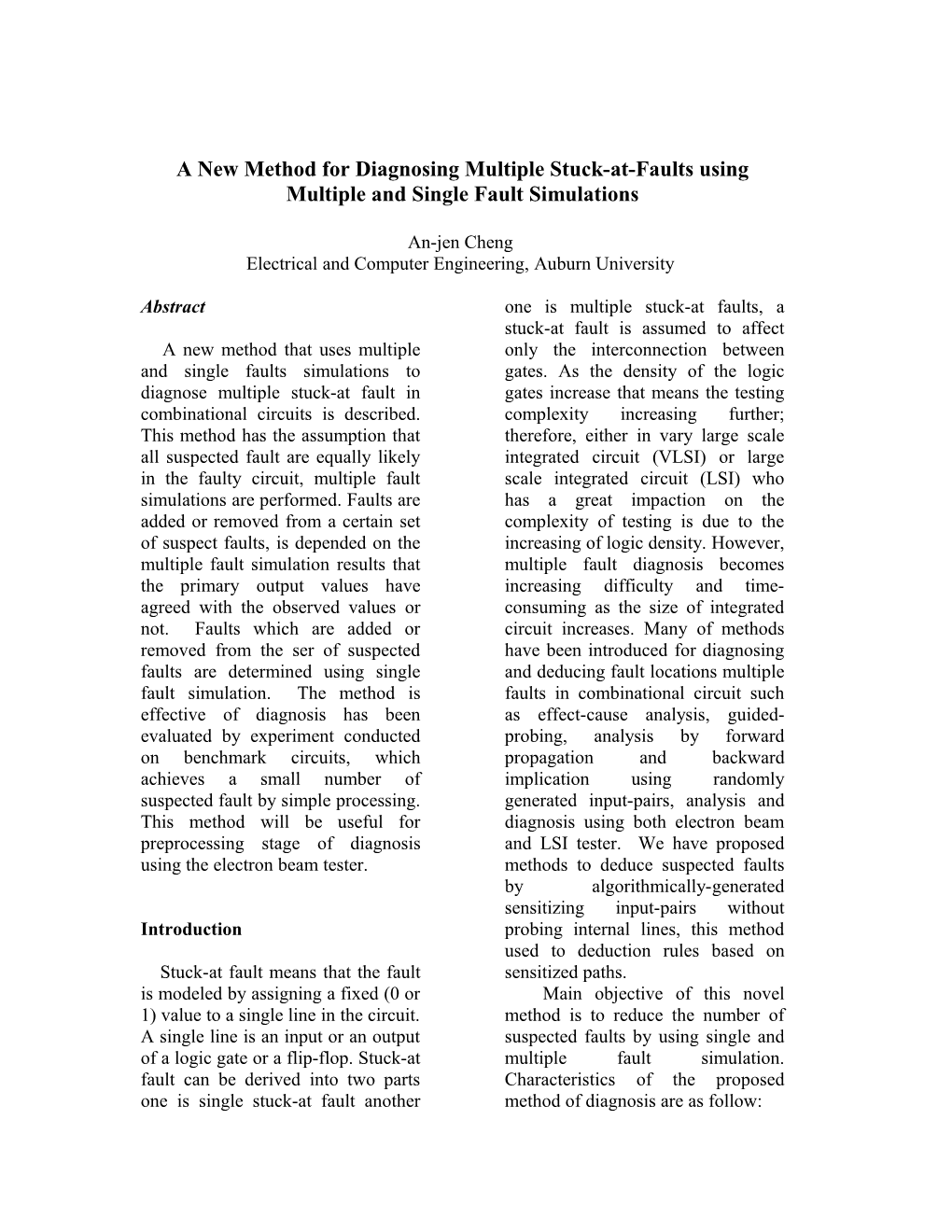 A New Method for Diagnosing Multiple Stuck-At-Faults Using Multiple and Single Fault Simulations