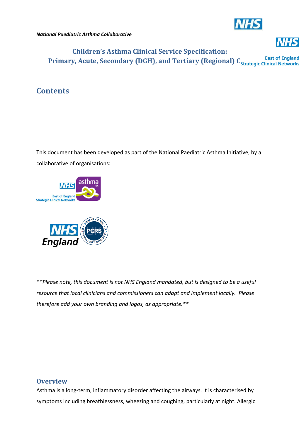 Children S Asthma Clinical Service Specification