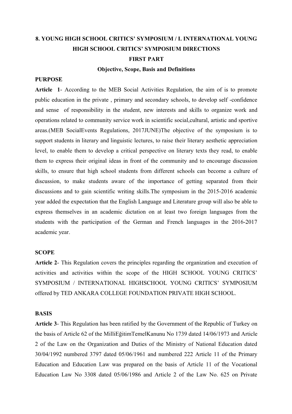 Objective, Scope, Basis and Definitions