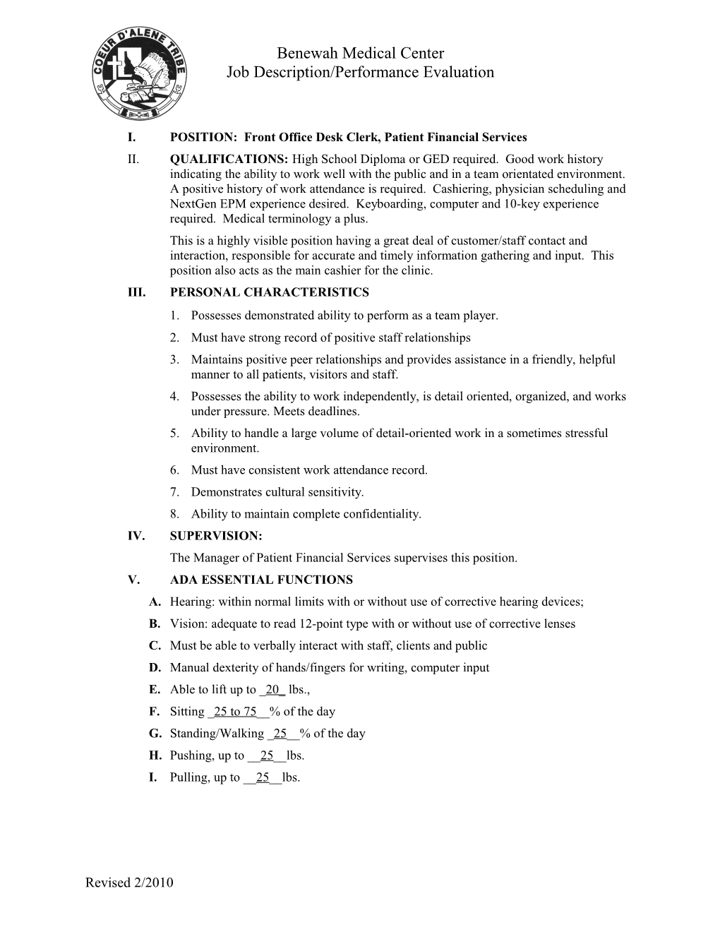 Job Description/Performance Evaluation s2