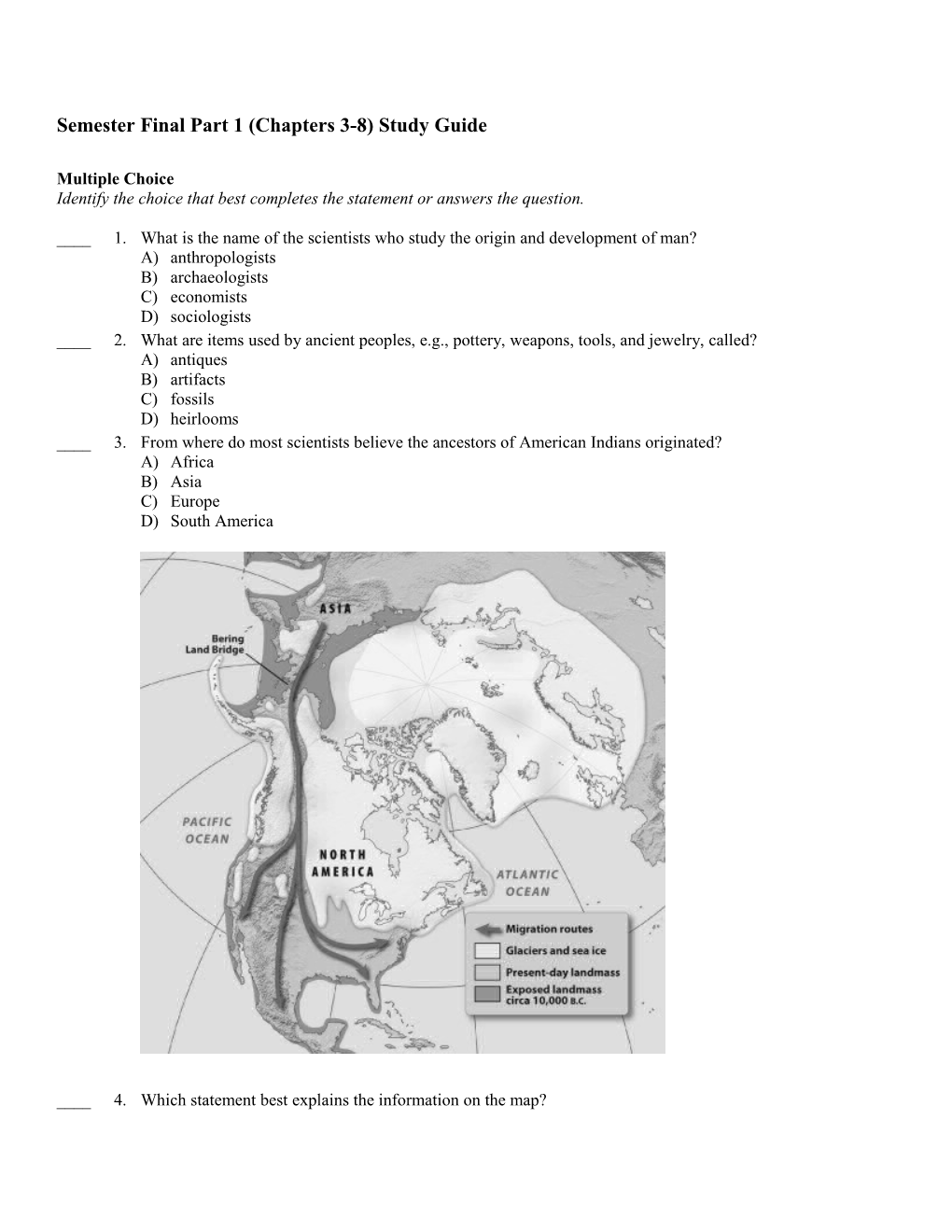 Semester Final Part 1 (Chapters 3-8) Study Guide