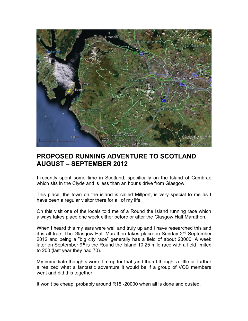 Proposed Running Adventure to Scotland August September 2012