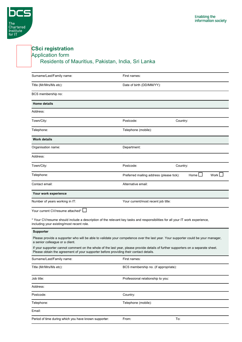 Application Formresidents of Mauritius, Pakistan, India, Sri Lanka