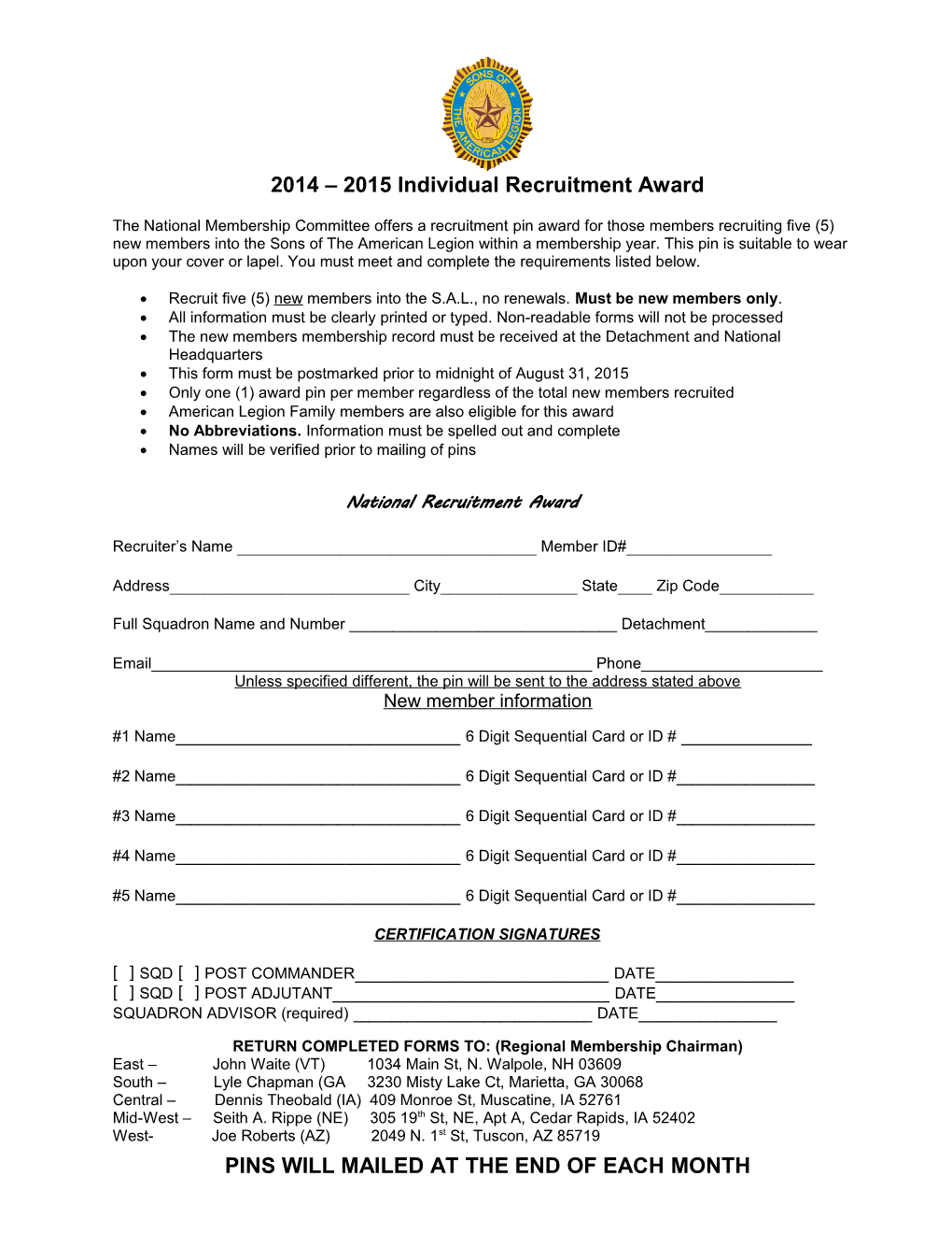 2014 2015 Individual Recruitment Award