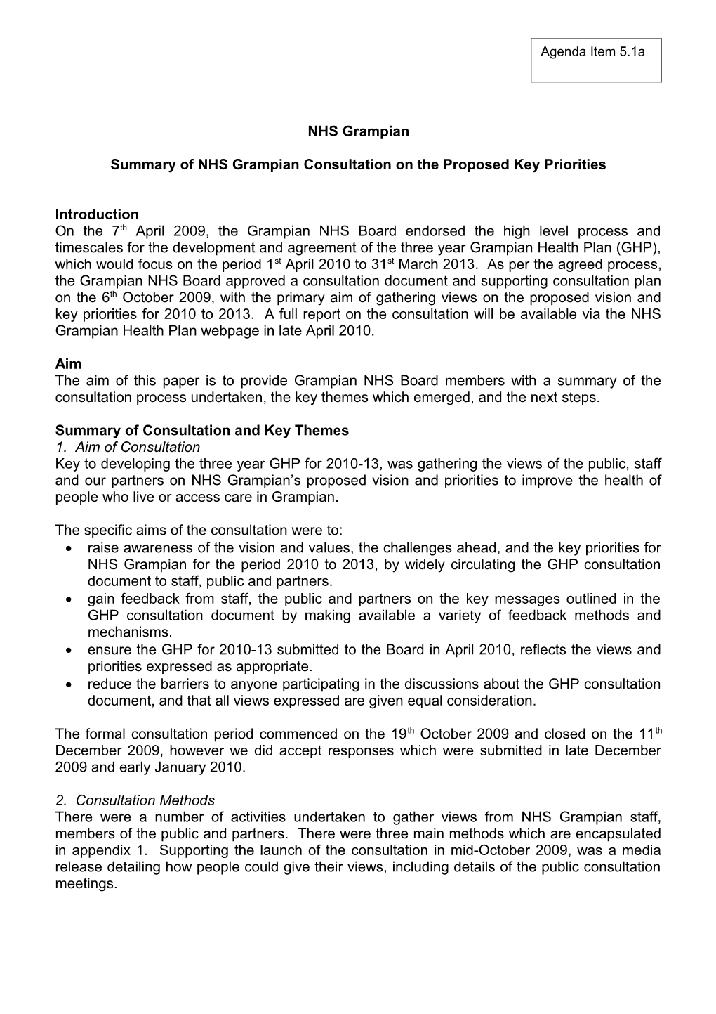 Item 5.1 for 6 Apr 10 GHP Consultation Summary Report