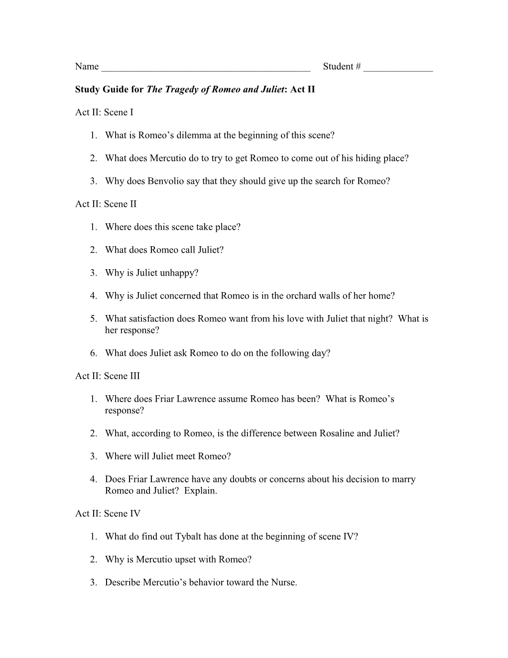 Study Guide for the Tragedy of Romeo and Juliet: Act II