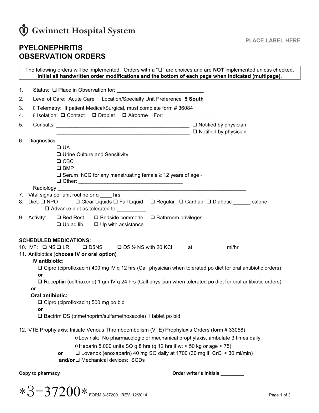 Pyelonephritis Observation Orders