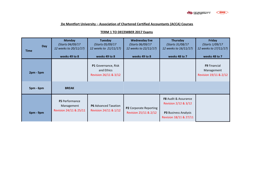 ACCA 201718 FINAL Website Timetables