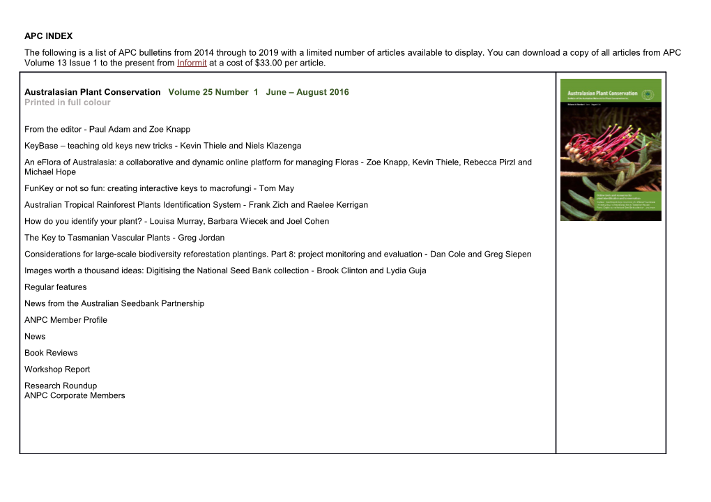 Australasian Plant Conservation Volume 23 Number 2September November 2014