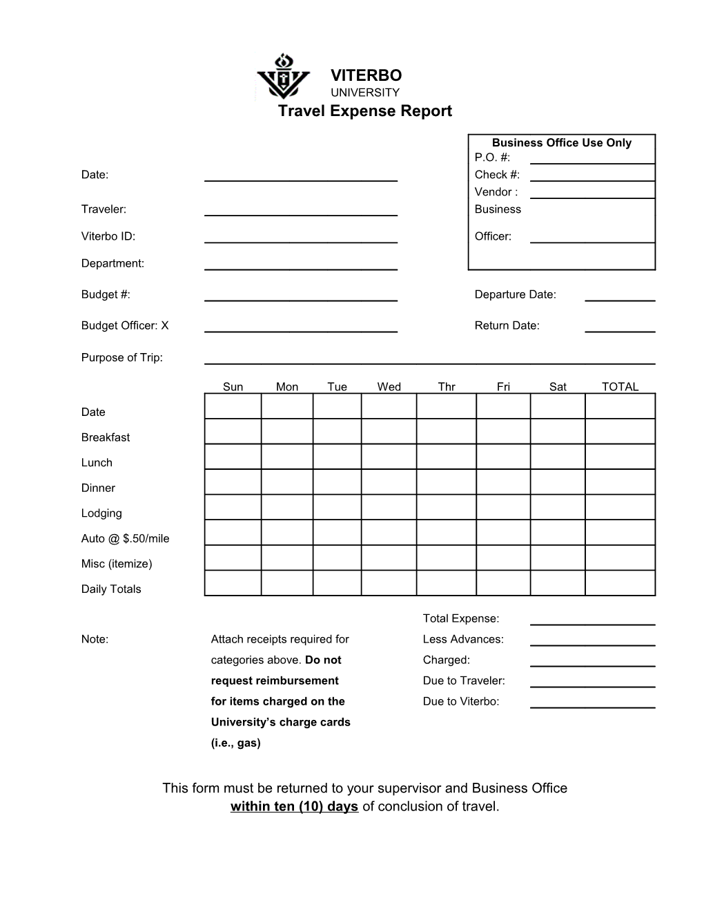 Per Diem Meal Reimbursement Policy