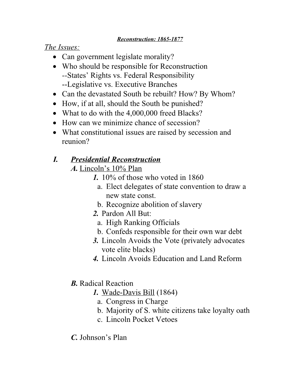 Reconstruction Lecture Notes