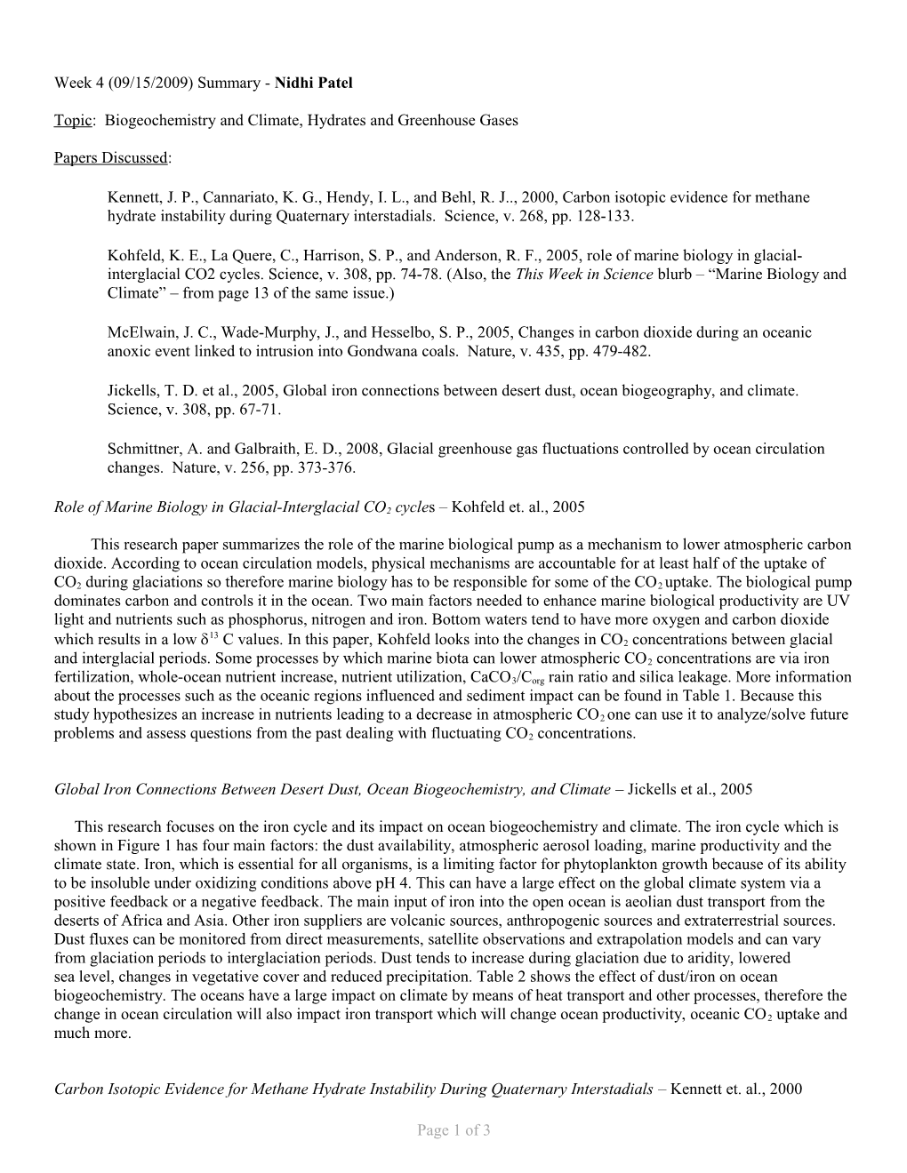 Biogeochemistry and Climate, Hydrates and Greenhouse Gases