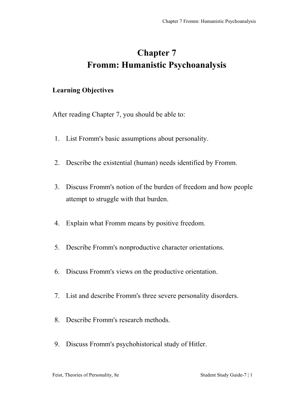 Chapter 7 Fromm: Humanistic Psychoanalysis
