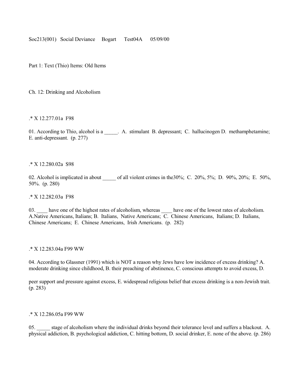 Soc213(001) Social Deviance Bogart Test04a 05/09/00