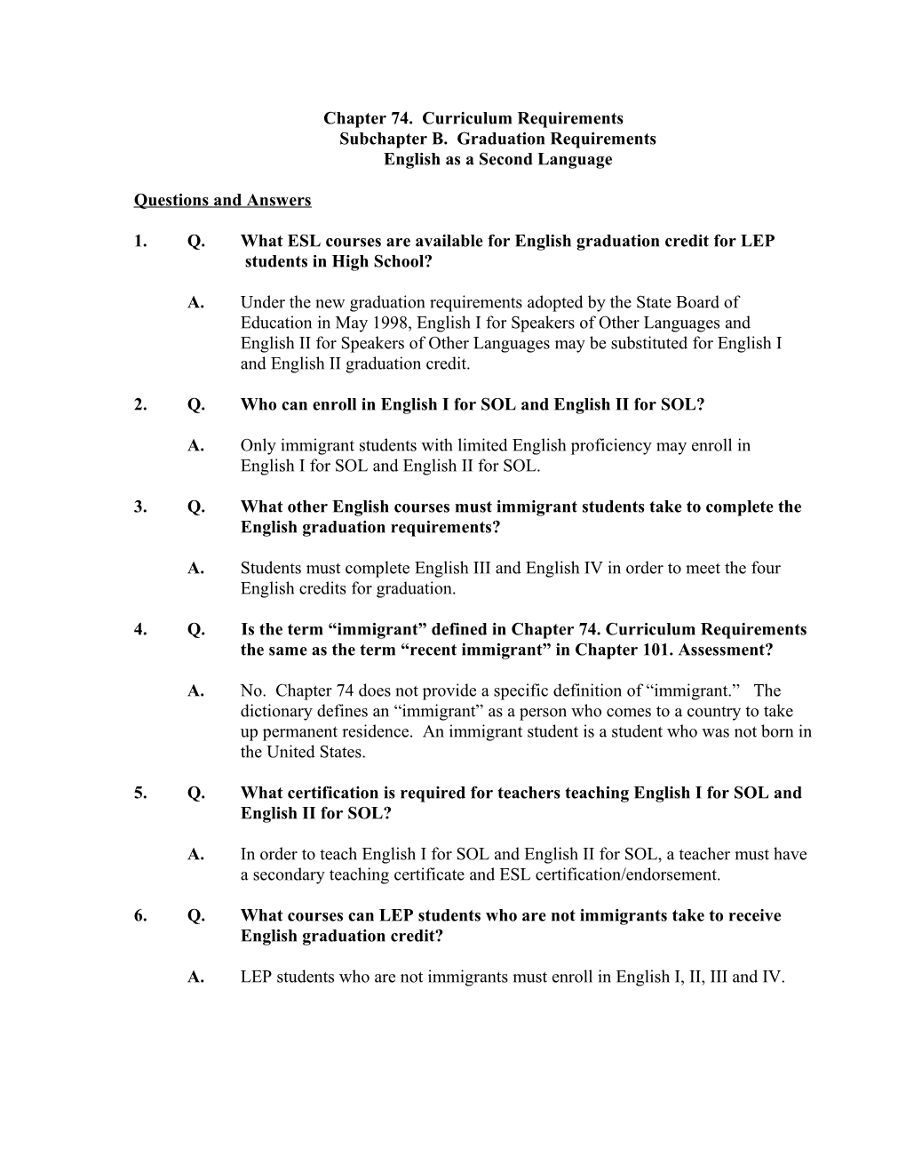 Chapter 74. Curriculum Requirements