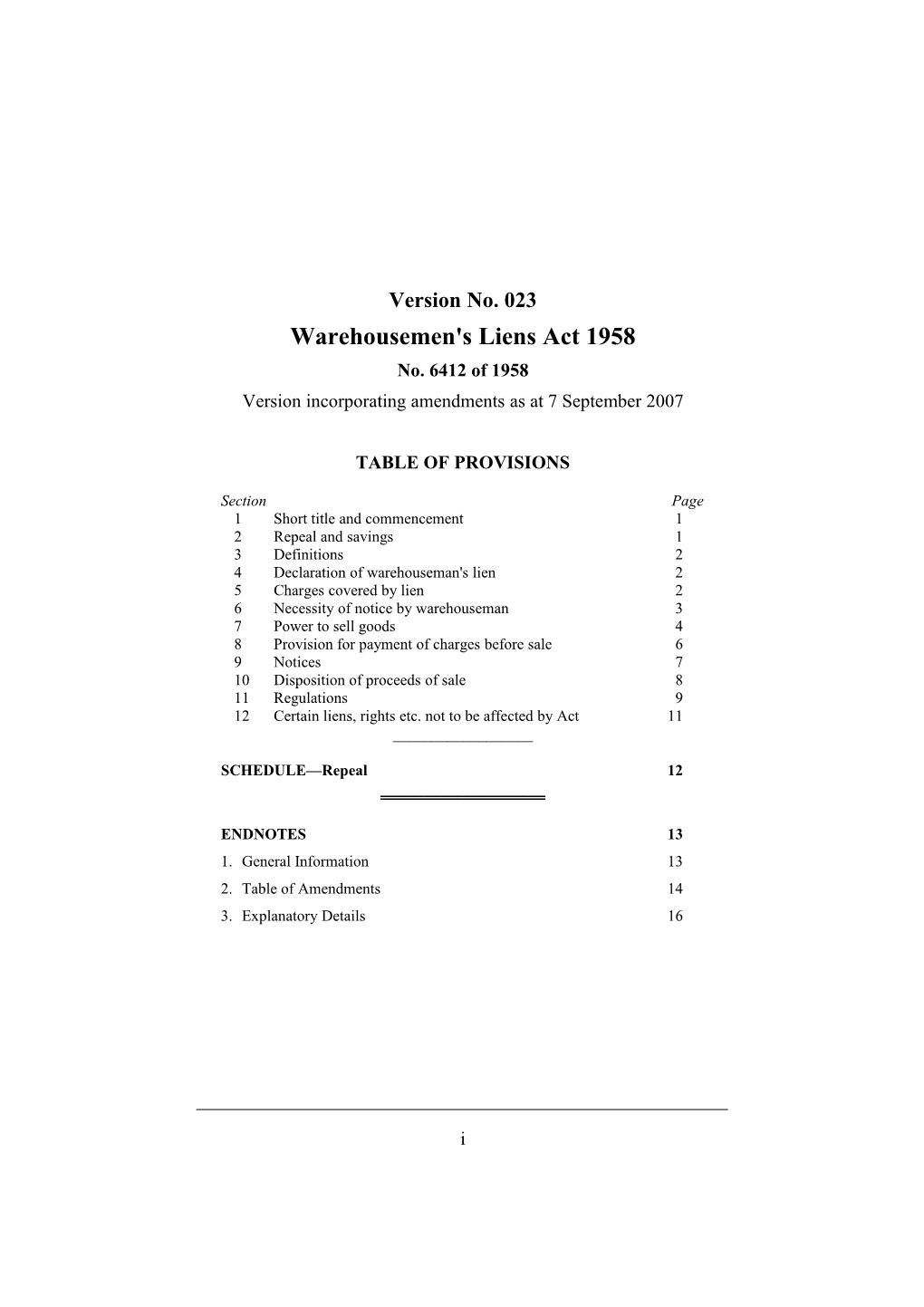 Warehousemen's Liens Act 1958