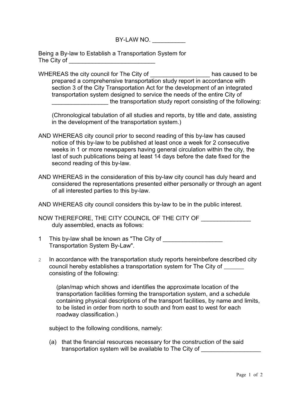 Transportation System Bylaw Format