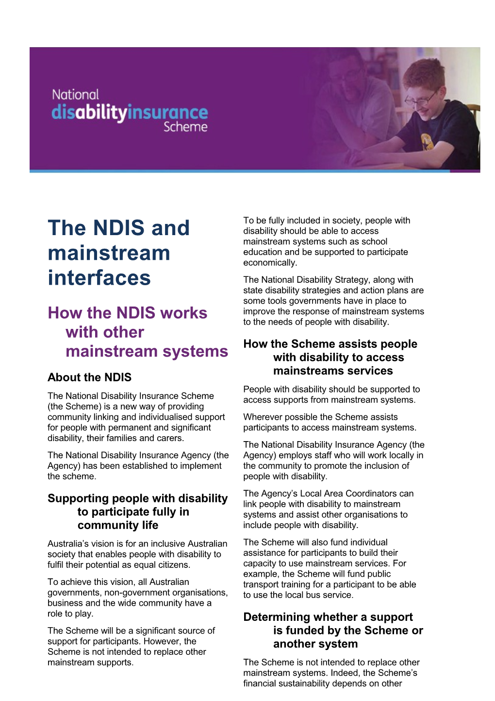 The NDIS and Mainstream Interfaces