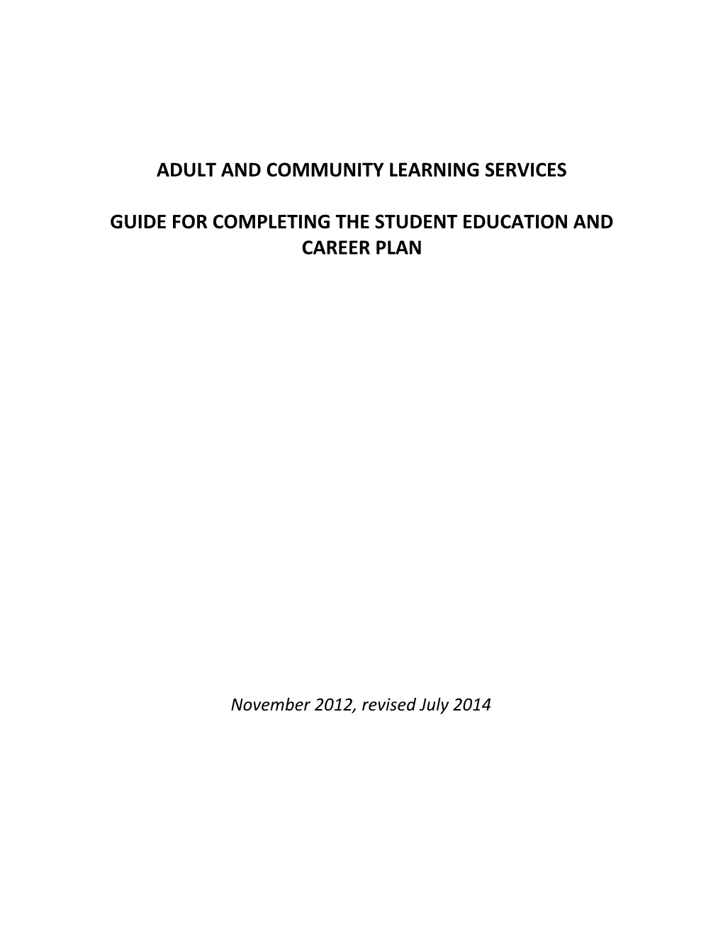 Guide for Education and Career Plan - Adult and Community Learning Services