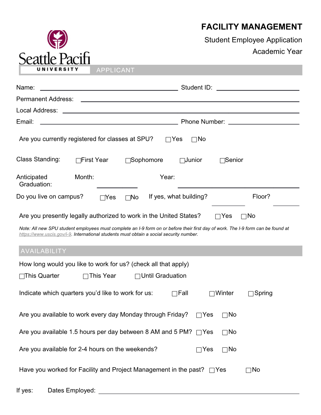 Are You Currently Registered for Classes at SPU?Yes No