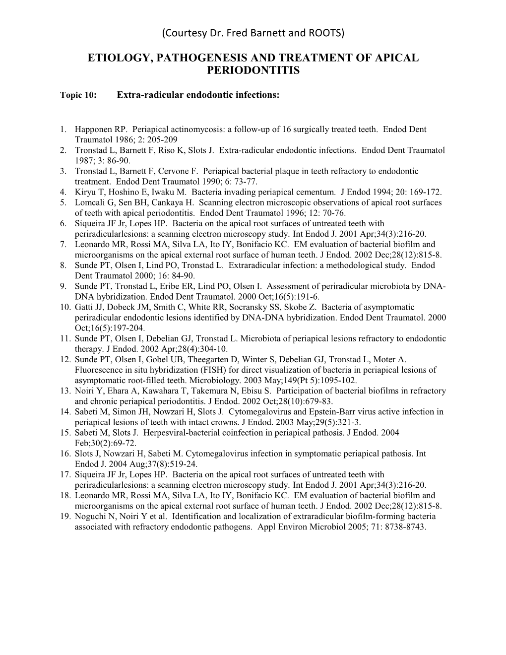 Etiology, Pathogenesis and Treatment of Apical Periodontitis