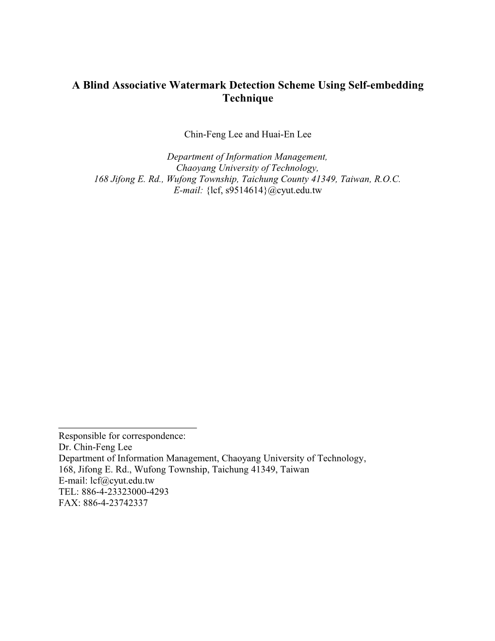 Ablind Associative Watermark Detection Scheme Using Self-Embedding Technique