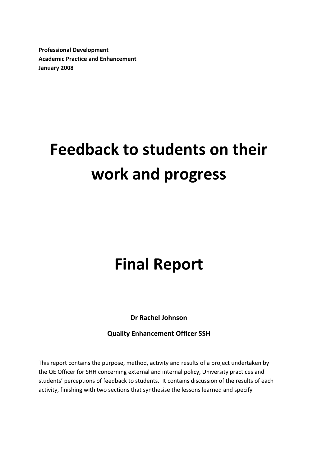 Feedback to Students on Their Work and Progress