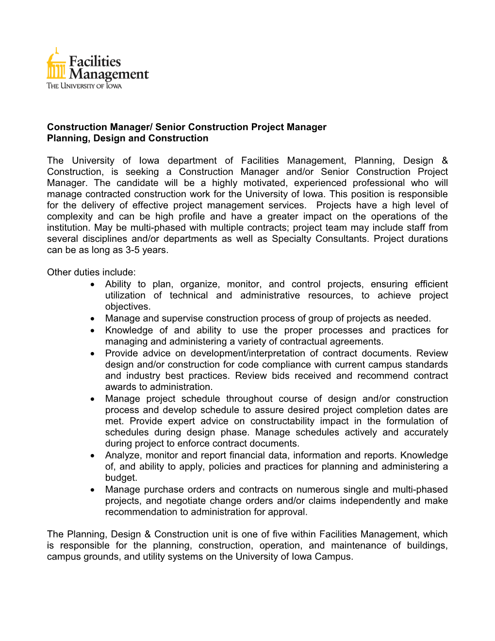 Construction Manager/ Senior Construction Project Manager