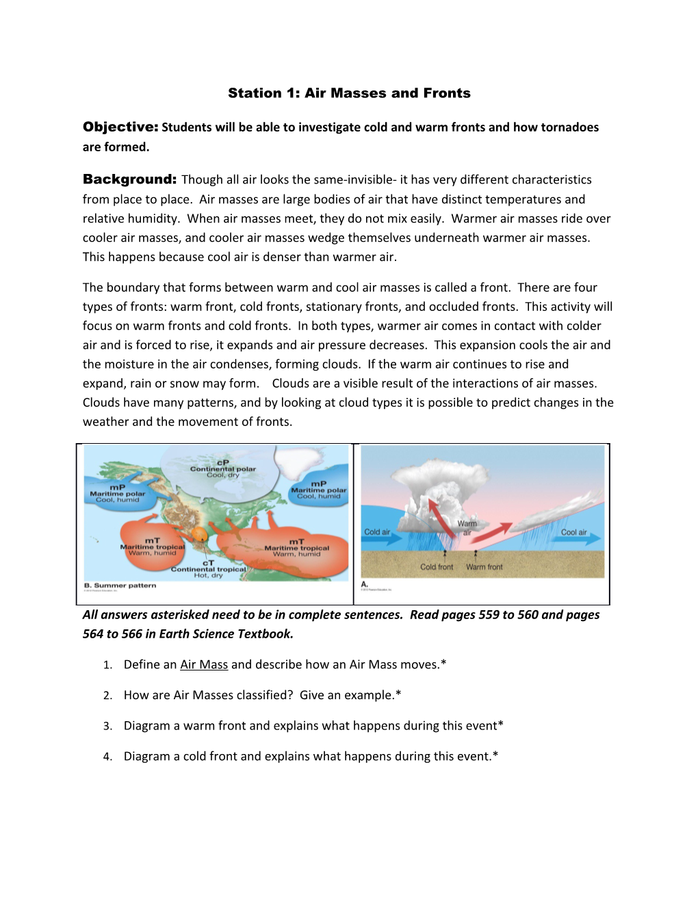 Station 1: Air Masses and Fronts